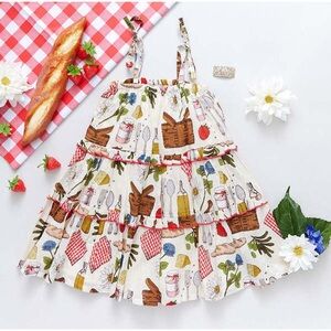PINK CHICKEN Girl's Parisian Picnic Tiered Midi Maxi Garden Sundress Dress 4T